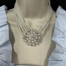 CLASSY ELEGANT FASHION FAUX PEARLS BEADS RHINESTONES STATEMENT NECKLACE WEDDING