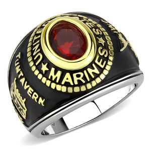 Authentic Men's US Marines Ring, Series Glass, 14K Gold Plated,, Iwo Jima