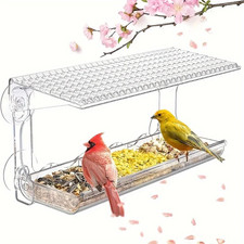 Indestructible Large Window Bird Feeder with Removable Seed  Water Tray, for Wi