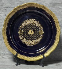 Vintage Limoges Castel France, Cobalt 22 K Gold Porcelain Plate, Romantic Scene