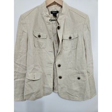 Style  Co Womens Beige 100 Linen Utility Blazer Mock Neck Jacket Size 4
