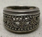 Vintage 925 Sterling Silver Wide Band Ring Bali Filigree Scroll Statement Unisex
