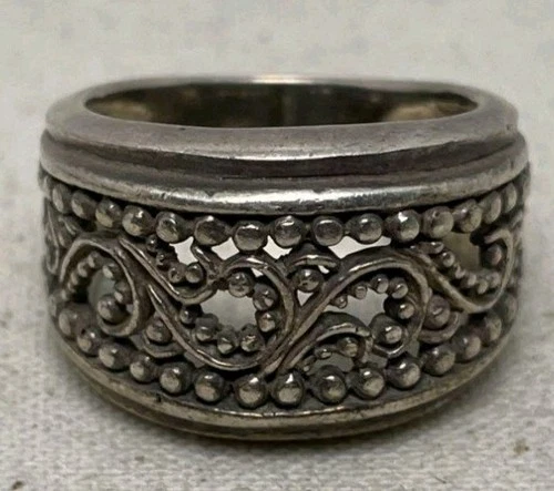 Vintage 925 Sterling Silver Wide Band Ring Bali Filigree Scroll Statement Unisex