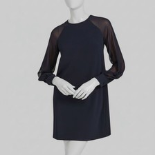 Calvin Klein Womens' Blue Crepe Chiffon-Sleeve Shift Dress Size 2