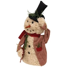 NEW PRIMITIVE SNOWMAN DOLL WINTER Greeting CHRISTMAS 12"Hx4"Wx2"D Winter Cloth