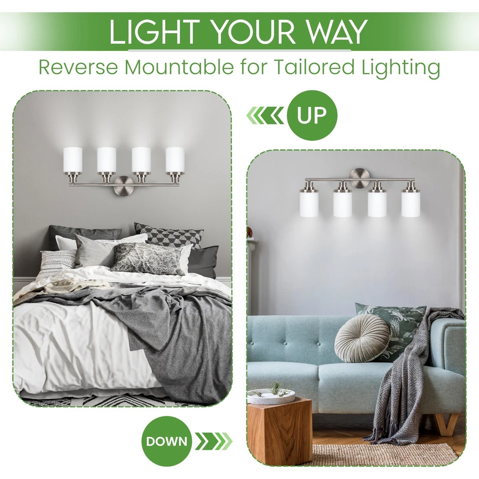 Holim Lámparas de baño de níquel cepillado de 4 luces, luces de tocador para baño Foto 3 de 4