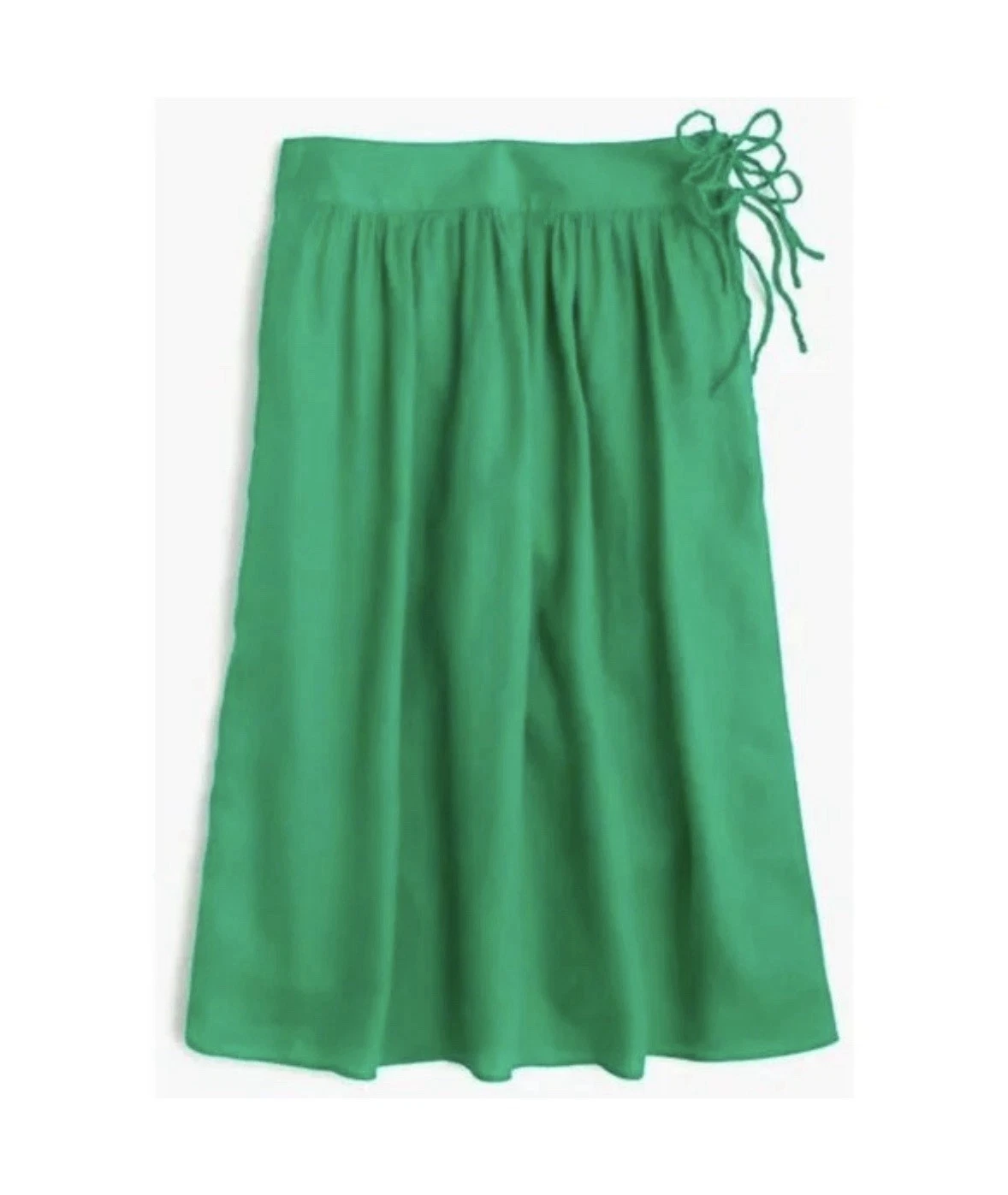 J.Crew Kelly Green Linen 2 Pocket Side Ties Lined Pleated Midi Skirt