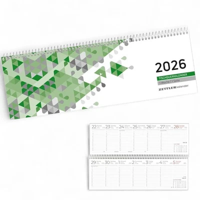 ZETTLER 2026 Pultkalender 1W 1S grün Querkalender Spiralkalender Schreibtisch