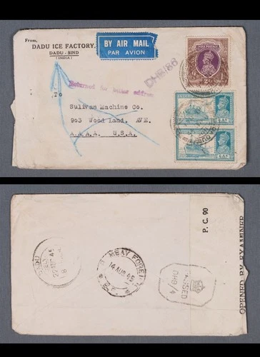 MayfairStamps India 1945 Dadu Ice Factory to AAAA USA Returned better Address Ai