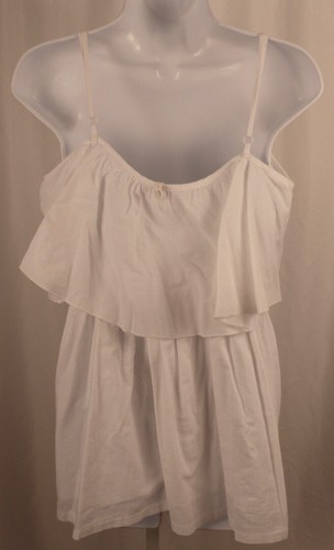 RAGA Women's White W Navy Embroidery Spaghetti Strap Cotton Tunic Blouse Sz L - Picture 4 of 5