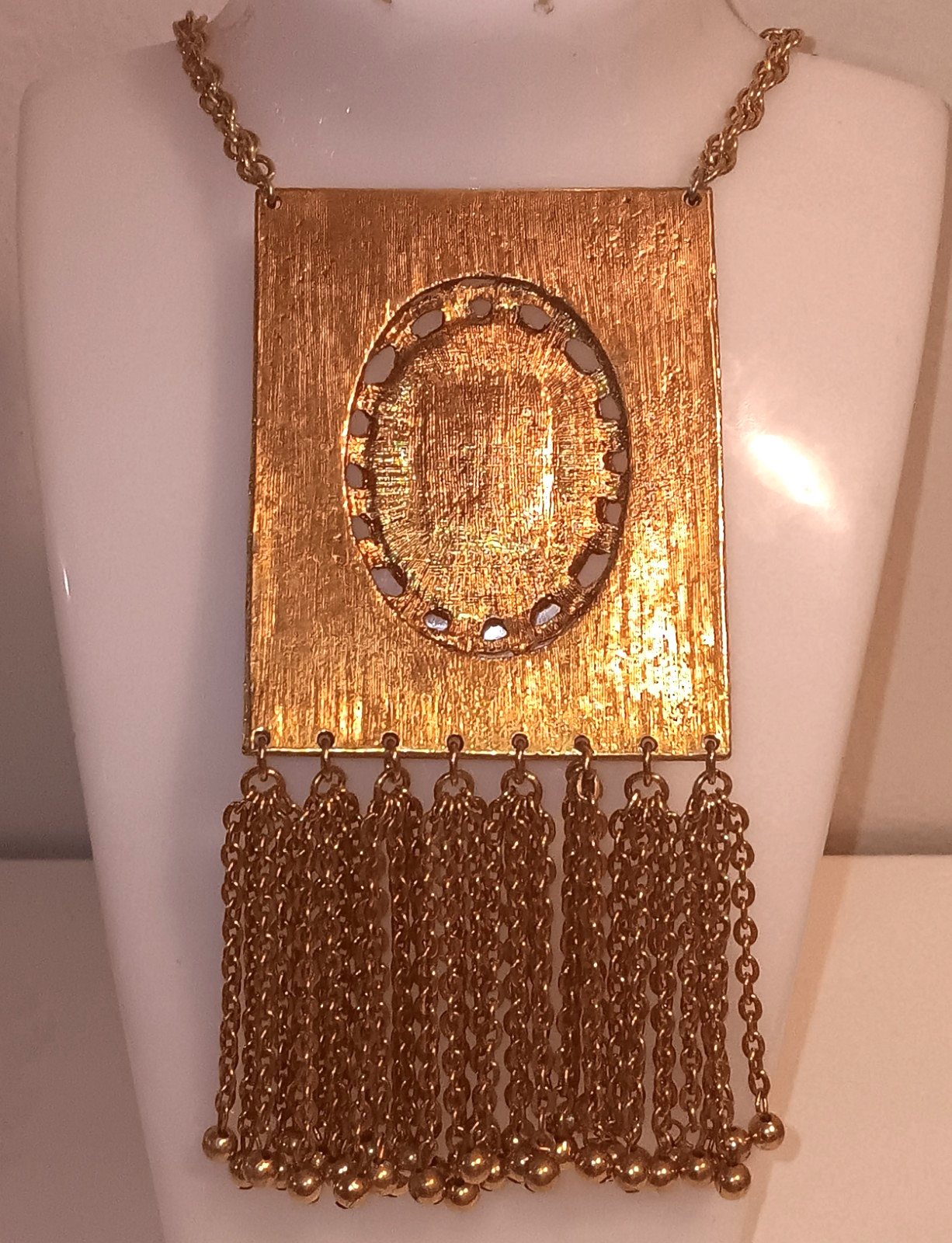 Modern Gold Tone Tassel Bib Collar Runway Stateme… - image 4