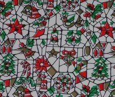 VTG CHRISTMAS STAINED GLASS WRAPPING PAPER GIFT WRAP GORGEOUS NOS