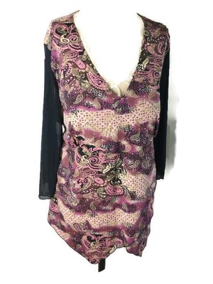 MKM Designs Womens Tunic Top Paisley Print  Stretch Tie Back Plus Sz. 2X 