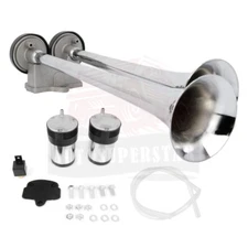 Loud Dual Trumpet Train Air Horn System Kit For Car Truck 12V Chrome