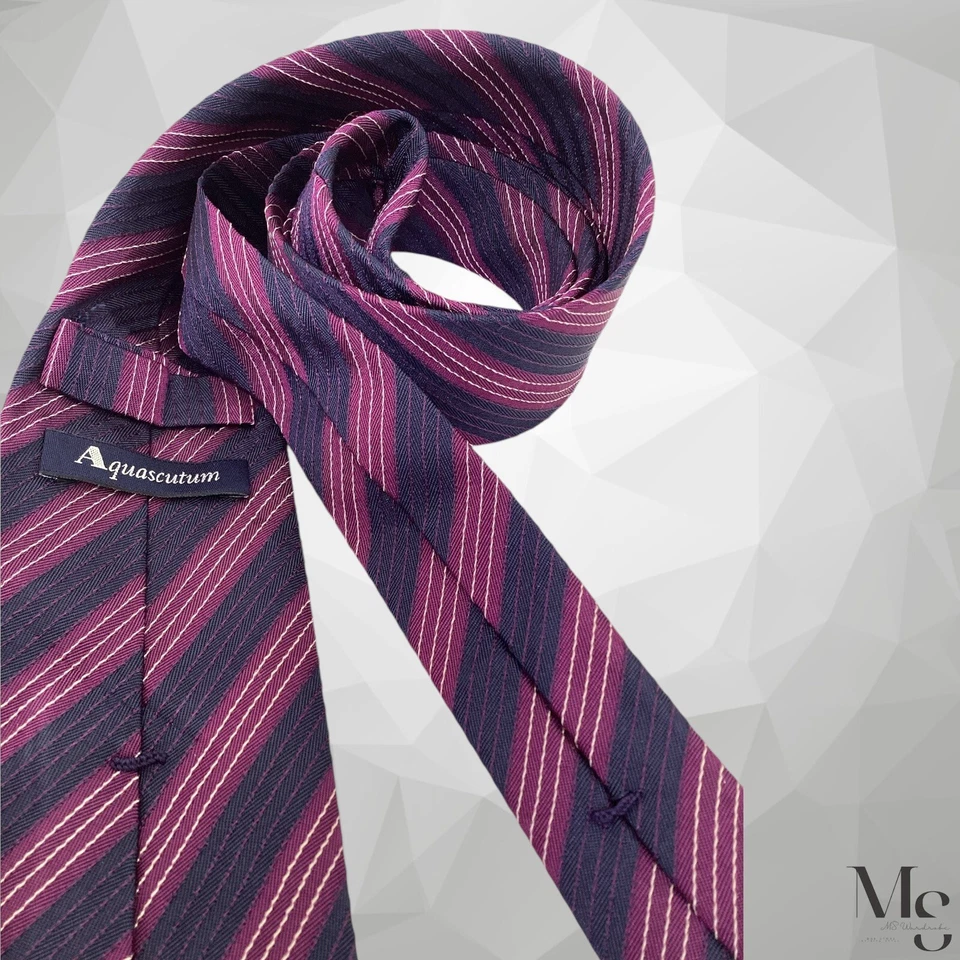 Роскошный шелковый галстук AQUASCUTUM Current в фиолетовую полоску сделано в Италии W: 3 дюйма отличное состояние - Изображение 3 из 4