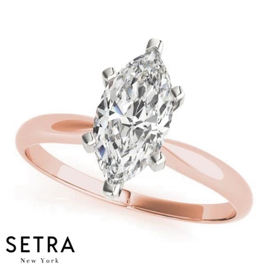 Solitaire Marquise Lab Created  Cut Diamond Engagement Ring 14k Gold - Image 3 of 4