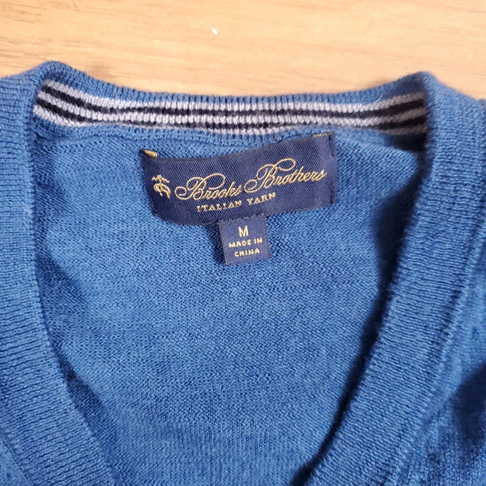 Brooks Brothers Blue Medium Merino Wool V neck Long Sleeve - Image 2 of 4