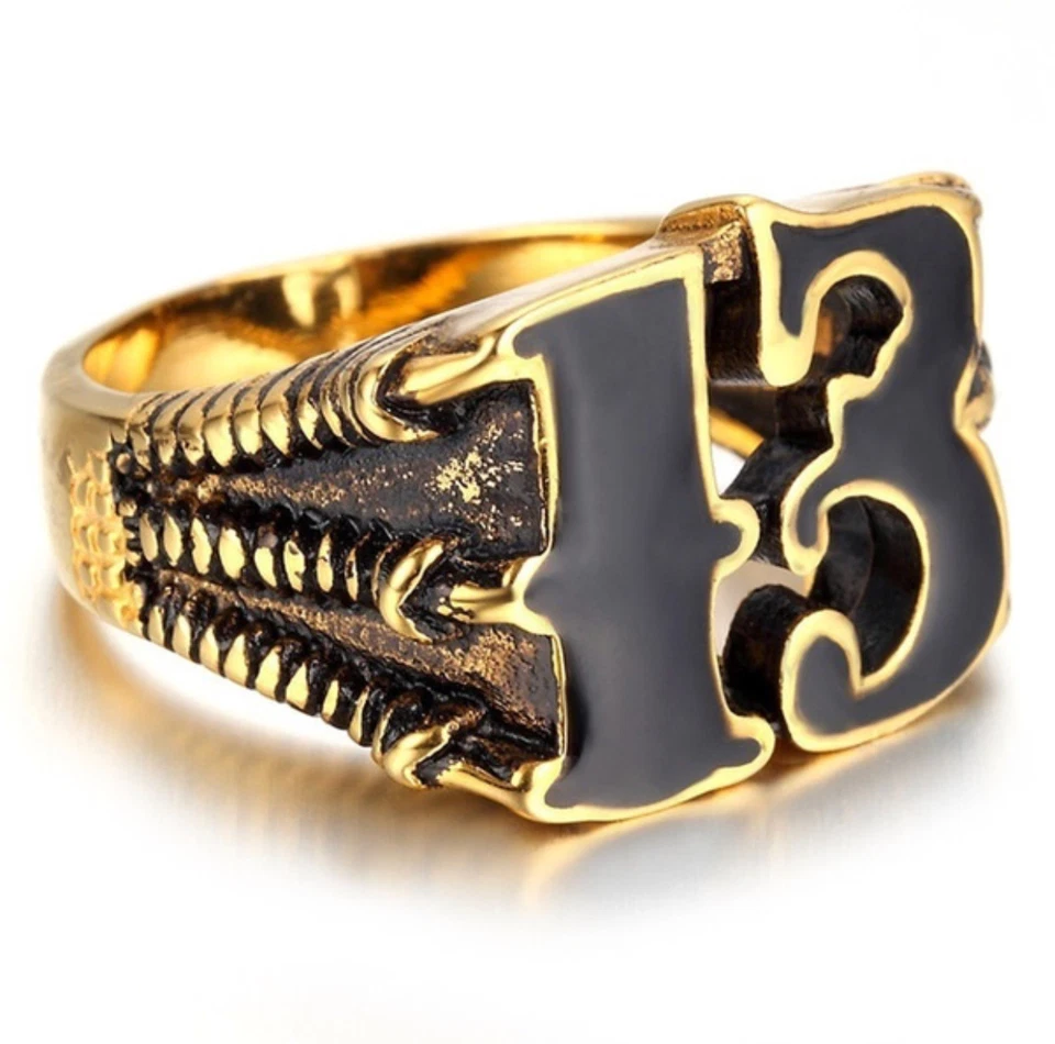 Anillo de motociclista temático Lucky Thirteen 13 para hombre motocicleta Harley Rider Club talla 8-13 Foto 4 de 4