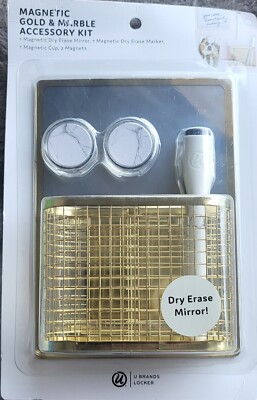U Brands Gold Magnetic Locker Accessory Starter Kit with Dry Erase Board & More