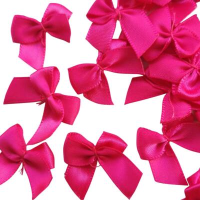 60 PCS Mini Satin Ribbon Bows Flowers 1''x3/4'' Appliques DIY Craft Fuschia