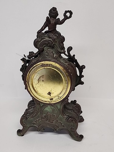 Antique Ansonia Bronze Gold Gilt Cherub Mantle Clock ~ Key Wind & Working - Picture 10 of 24