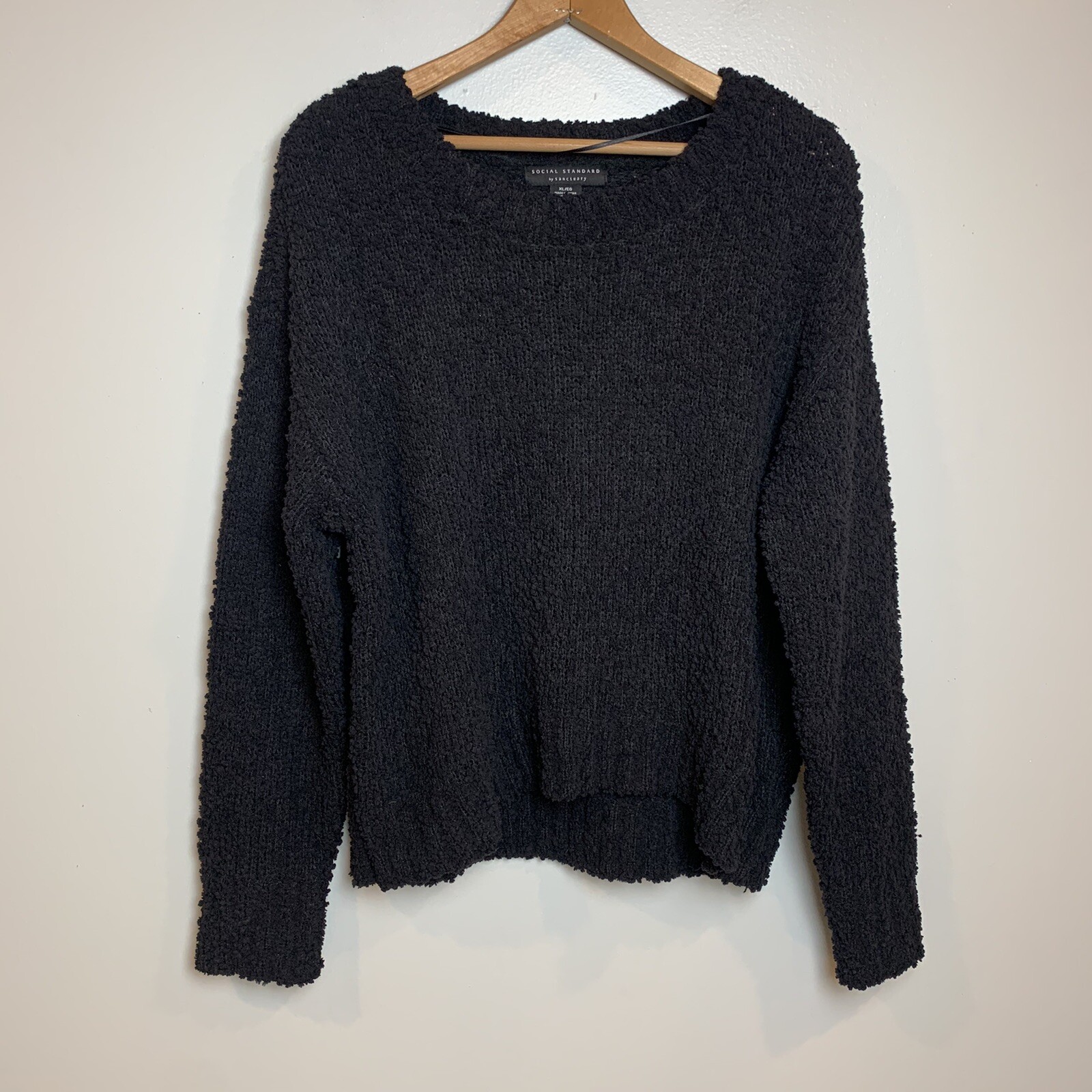Black Boucle Sweater Textured Nubby 