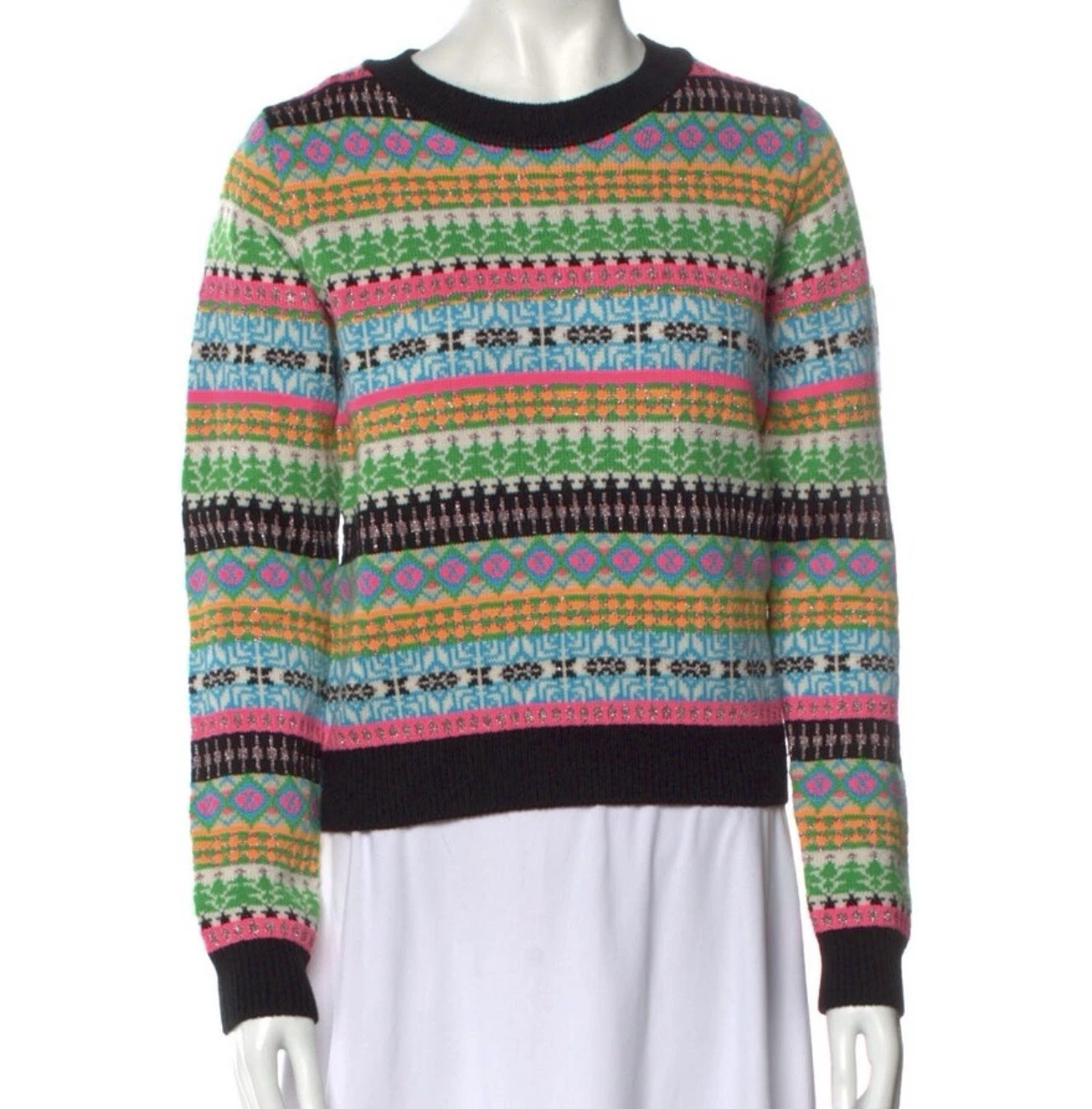 New Essentiel Antwerp Egift Virgin Wool Multicolor Jacquard Pattern Sweater  XS