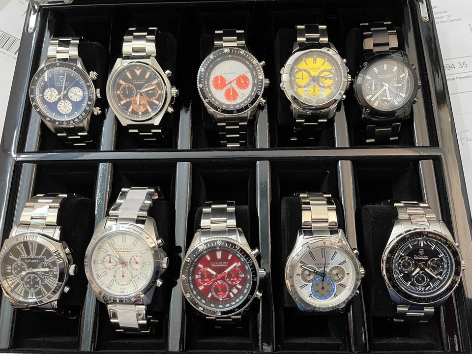 Konvolut 10 Stück Cavadini Herrenuhren Chronographen Designer Edelstahl 10 Bar - Bild 4 von 4