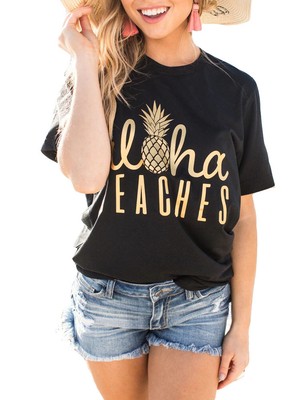 Women Casual Aloha Beaches T-Shirt 