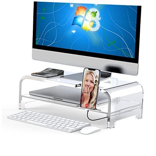 Acrylic Laptop and Monitor Stand Riser with 2 Tiers for 16in Devices