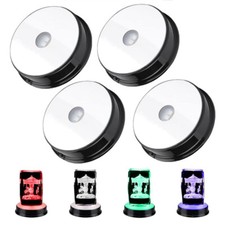 4PCS LED Light Color Changing Glass Crystal Display Base Stand Decoration Art US