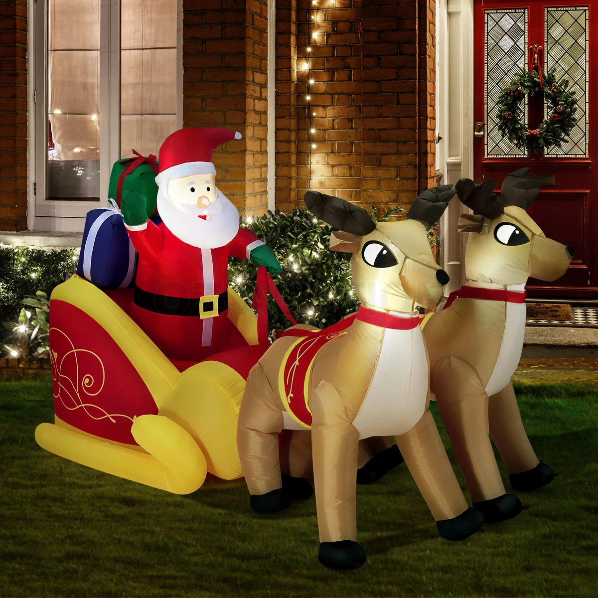 Outdoor Lighted Christmas Santa Reindeer Decoration Shelly Lighting