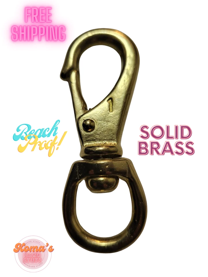 Gancho de bote giratorio de latón macizo 3 1/4 5/8" ojo grado marino boca ancha SWL 80 Foto 2 de 4