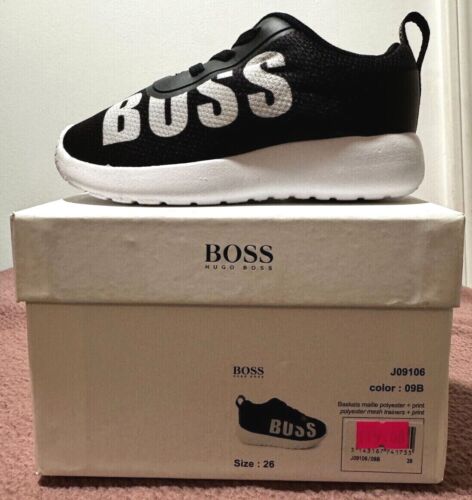 Hugo Boss J09106 Shoes Sneakers Black Mesh with White BOSS logo (New with box) - Afbeelding 1 van 1