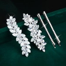 4PCS Rhinestone Hair Clips, Fancy Hair Clips for Women Silver Hair Clips