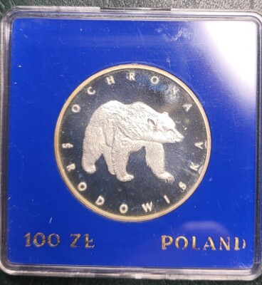 Poland 100 Zlotych 1983 Bear / Niedzwiedz Silver Proof Coin Key Date Blue Case