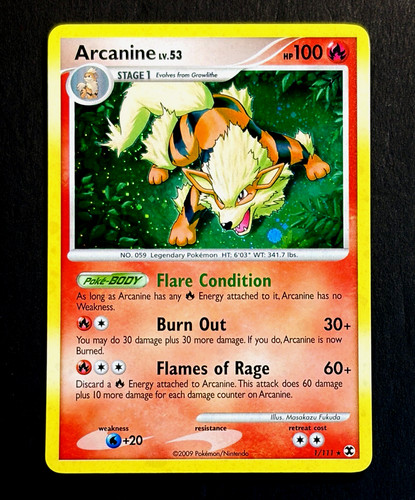 2009 Pokemon ARCANINE Rising Rivals COSMOS HOLO Rare Platinum Card 1/111 SWIRL
