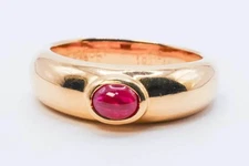 Vintage Chaumet Paris Anneau Cabochon Ruby 18K Yellow Gold Pinky Ring US4.5-4.75