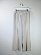 Armani Collezioni Pique Weave Wide-Leg Dress Pants Women's 8 Beige White
