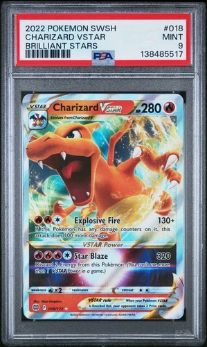 2022 POKEMON SWORD & SHIELD BRILLIANT STARS #018 CHARIZARD VSTAR PSA 9
