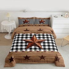 Erosebridal Western Texas Star Comforter Set Queen, Farmhouse Black Plaid