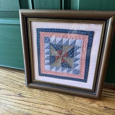 Vintage Handmade Framed Quilt Square | Americana Folk Wall Art