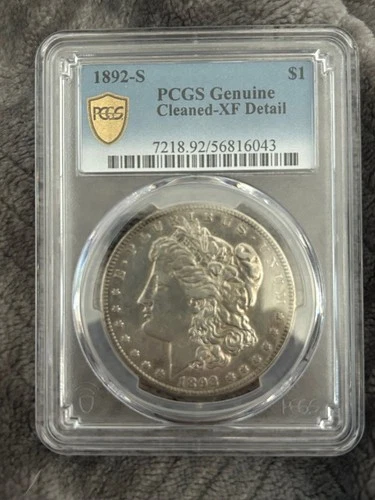 1892-S MORGAN DOLLAR, PCGS XF-detail cleaned. Muted mint luster and light toning