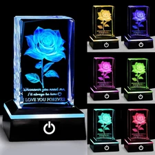 3D Engraved Romantic Crystal I Love You Rose Gifts for Her Girlfriend Wife on An