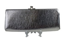 Vintage Silver Metallic Clutch Purse With Kiss Lock Closure