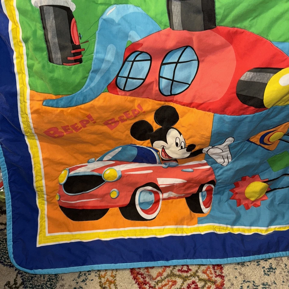 Disney Baby Quilt Crib Blanket Mickey Mouse House Gears 44x56" Vintage Pluto HTF - Image 2 of 4