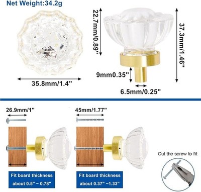 gold crystal knobs for dresser Cabinet Knobs 10 Pcs, Crystal Knobs for Dresser Gold Cabinet Pulls Drawer  Kno