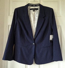 KENSIE Women's Heather Navy One Button Blazer Jacket Lined Career Size M NWT 89