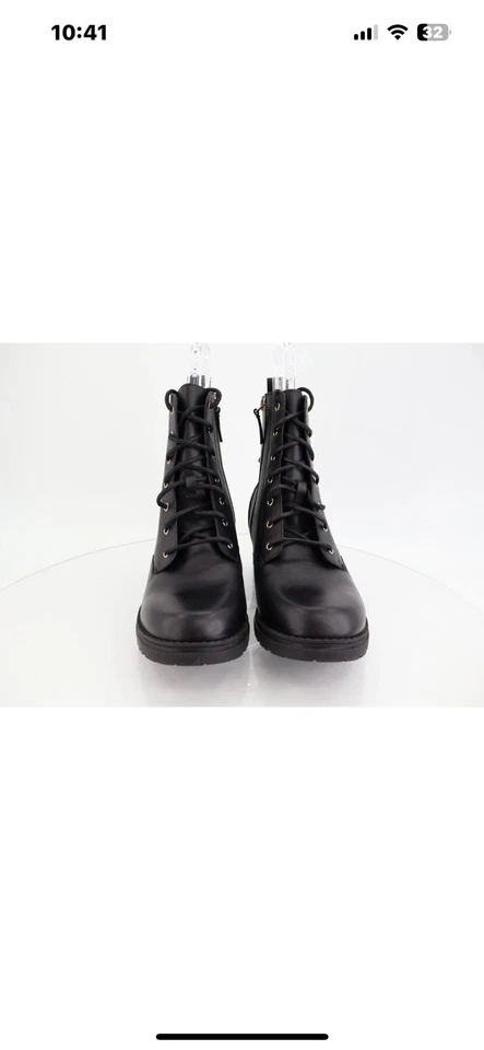 Bota de Combate Cole Haan Camea Para Mujer Talla 10 B Cuero Negro Con Cordones Tacón Bloque Foto 2 de 4