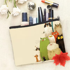 Whimsical Cartoon Cat Zipper Cosmetic Bag MAKEUP TRAVEL GIFT 9X7 BRAND NEW